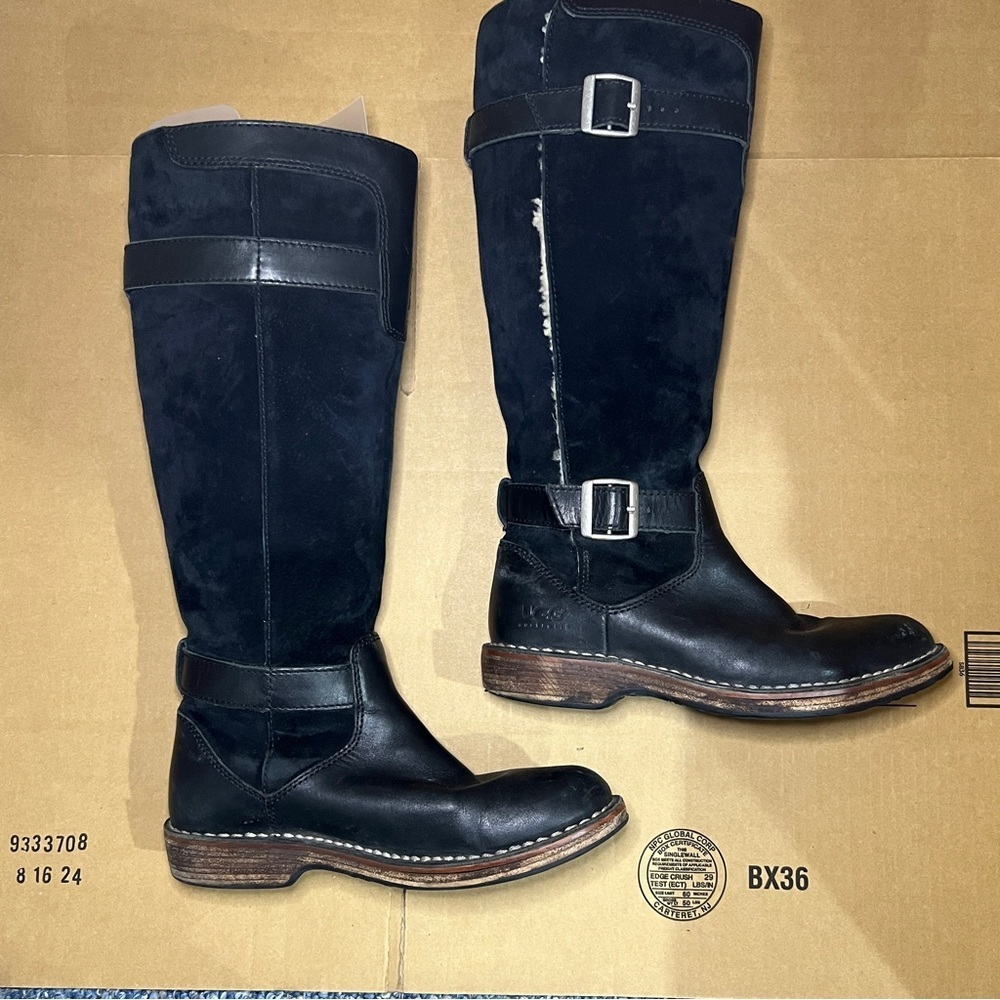 UGG US 6 Knee High Black Suede Side Buckle Tall Riding Boots Australia - Picture 1 of 15